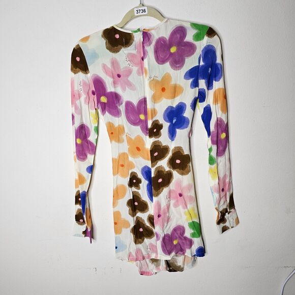 NWOT With Jean Hermana Viola Tricolor Long Sleeve Open Front Mini Dress XS - Picture 5 of 11